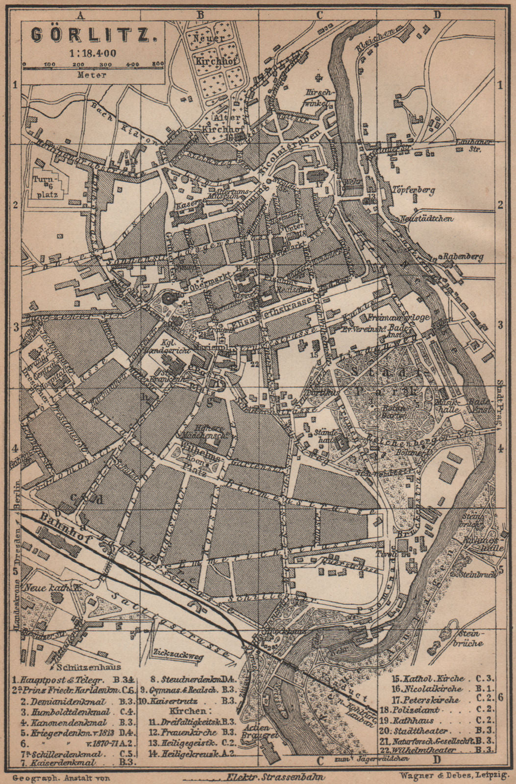 GÖRLITZ antique town city stadtplan. Saxony karte. BAEDEKER 1900 old map